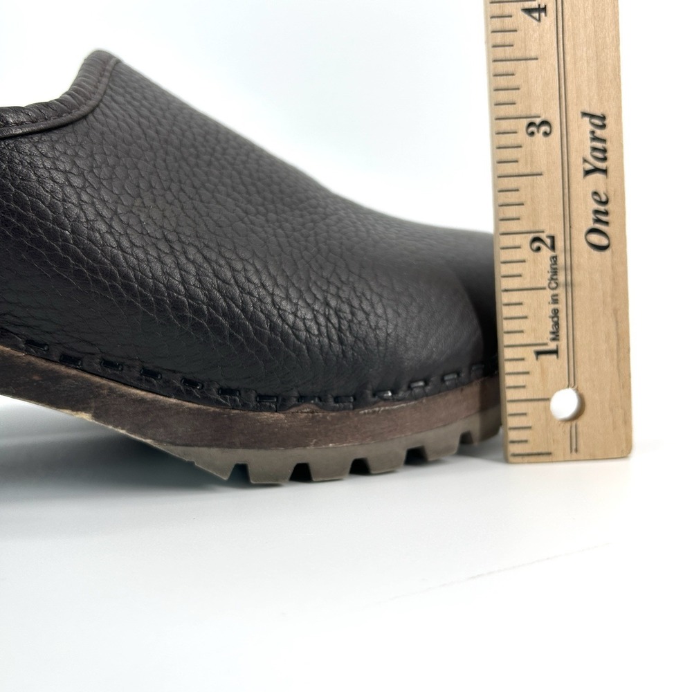 Eddie Bauer Womens Leather Clogs Size 8 Brown Chunky Wood Heel Comfort Y2K Mules - Picture 6 of 11